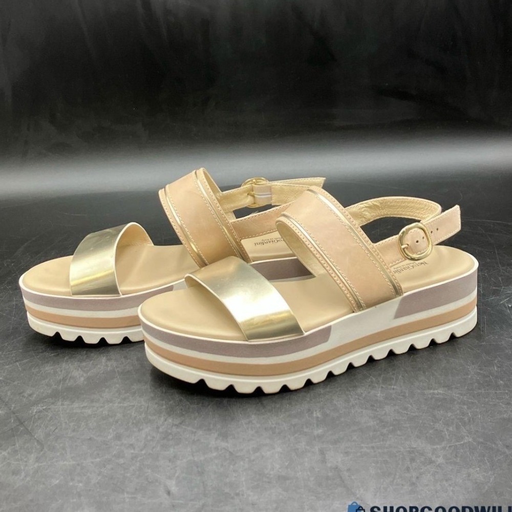 Nero Giardini Platform Sandals Gold Beige Leather Ankle Strap Women Size 9 US/40